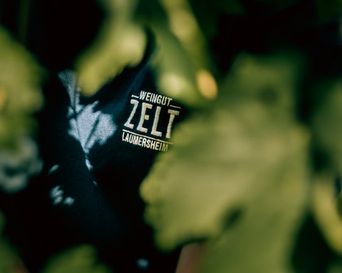Weingut Zelt Logo auf einem Shirt der Erntehelfer von Weingut Mario Zelt aus Laumersheim in der Pfalz